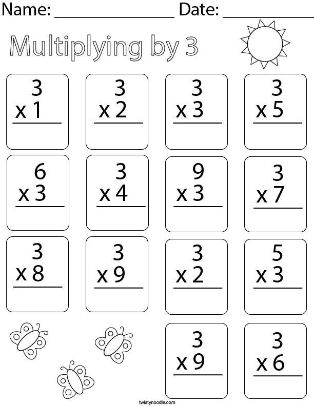 Multiplying By Three Math Worksheet - Twisty Noodle